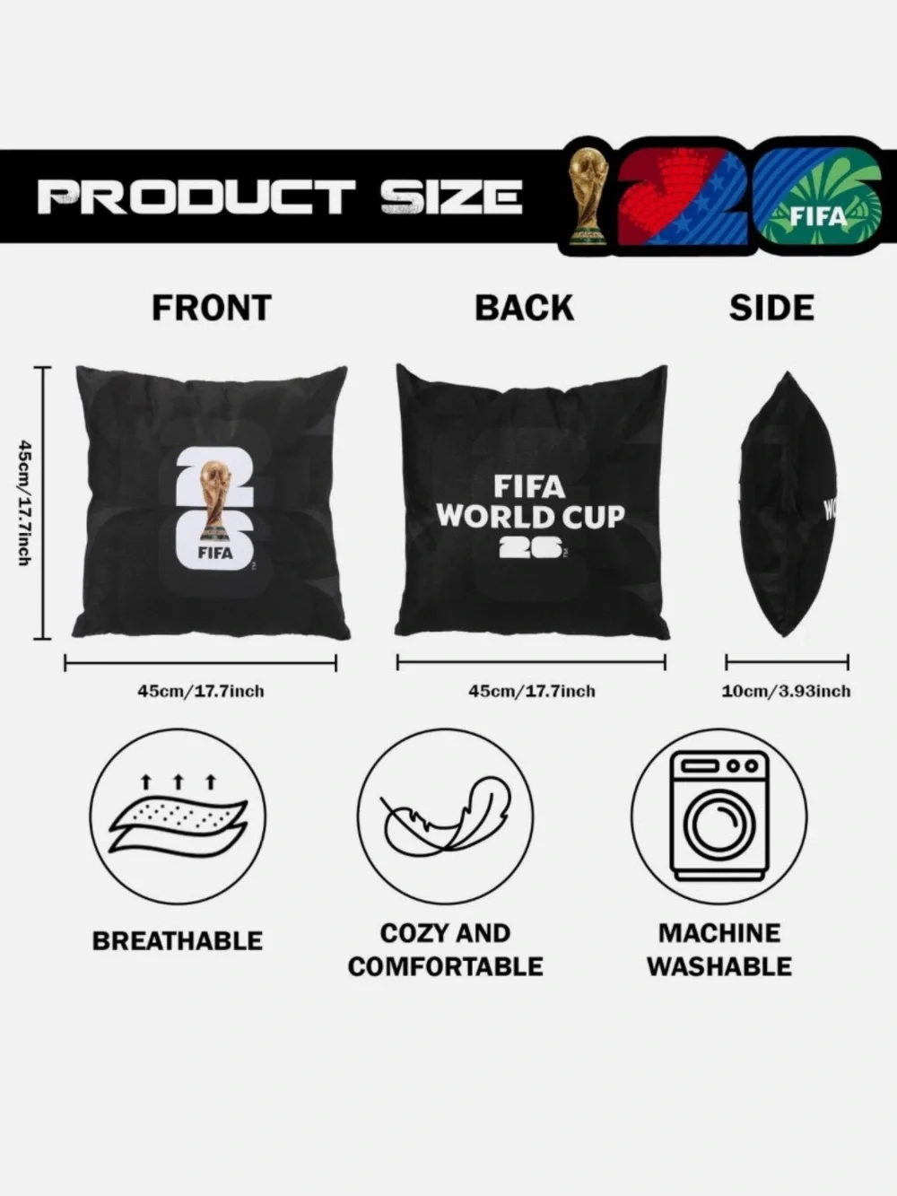 FIFA World Cup 26 Black Logo Throw Pillow